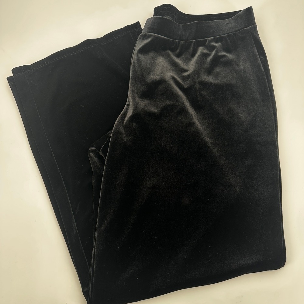 Susan Graver Black‎ Velvet Wide Leg Stretch Pants Side Slits Women's Size L